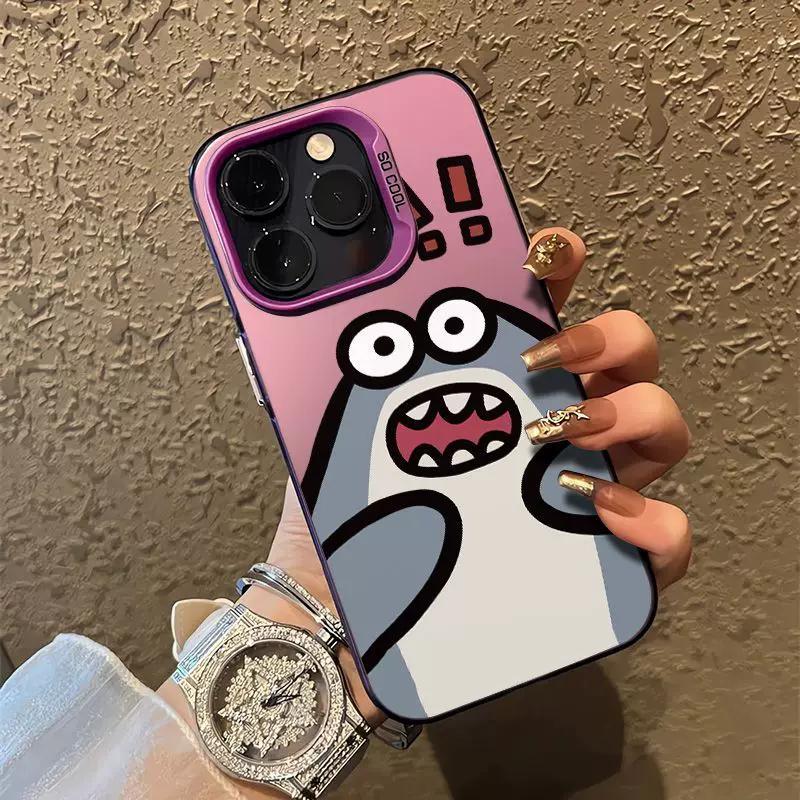 

Cute Cartoon Shark Aesthetic Matte Phone Case, Kawaii Funny Animal Shockproof Soft Protective Cover for iPhone XIAOMI 17 Ultra білий