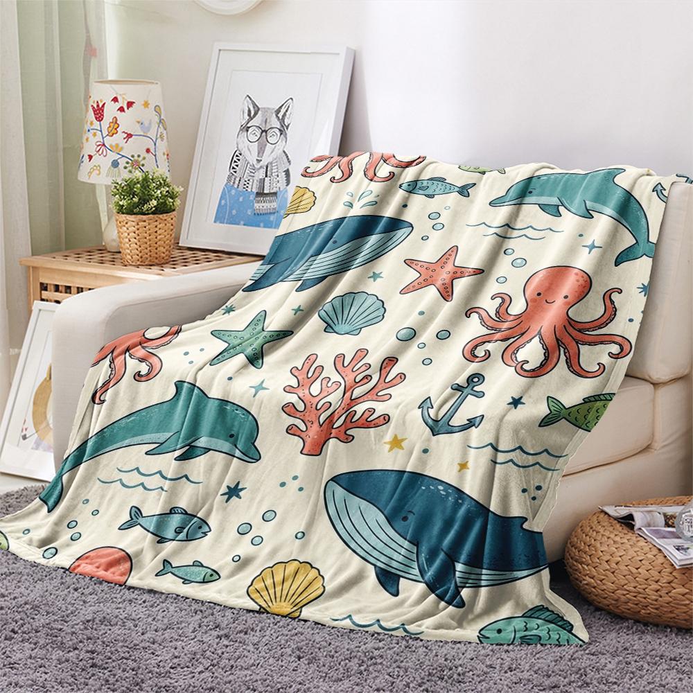 1Pc Cute Cartoon Print Flannel Blanket, High quality Comfortable for All Seasons, Home Decor, Warmth and Comfort, Perfect for Christmas Gifts W48