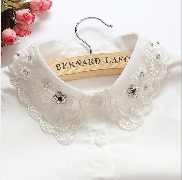 Adult Detachable Shirt Fake Collar Women Solid Color Lace Beads False Collar Blouse Tops Sweater Decorative Half Shirt Decor