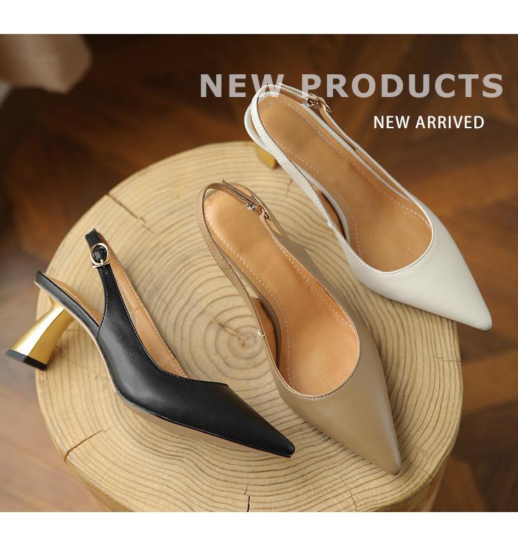 New retro pointed high heels beige bag head sandals women's stiletto middle heel empty single shoes