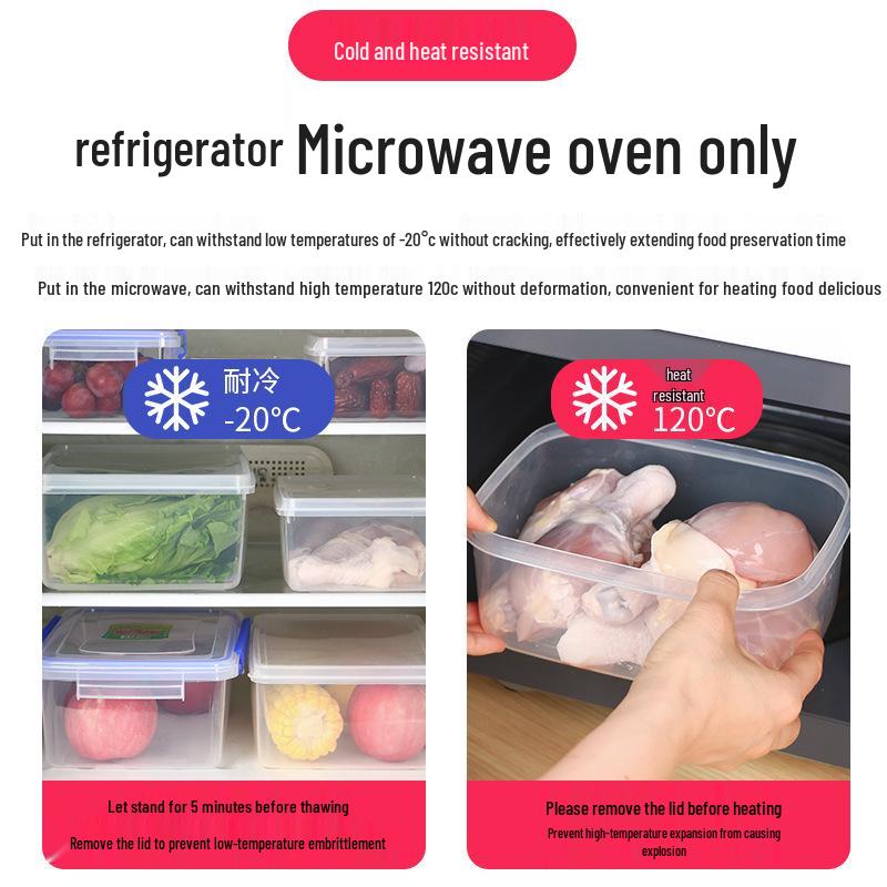 Clear Plastic Rectangular Food Storage Box with Sealed Lid for Refrigerator