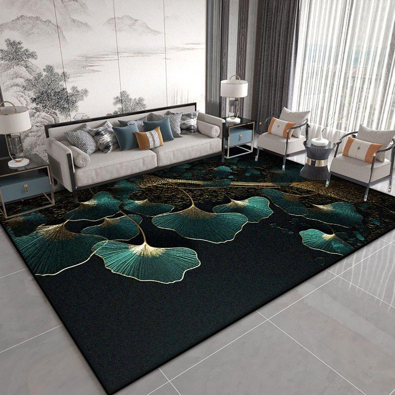 Luxuriöser Blumenpflanzen Schwarzer Wohnzimmerteppich Chinesischer Stil Dekoration Sofa Couchtische Rutschfester Teppich Schlafzimmer Waschbare Weiche Matte