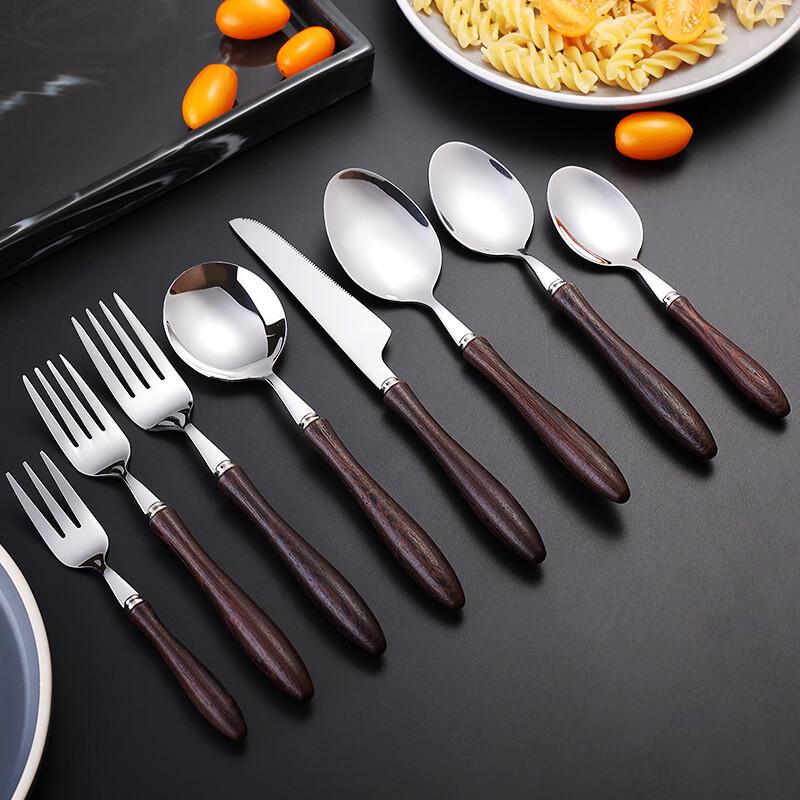 Abay Wenge Wood Handle 304 Stainless Steel Dinner Spoon Set