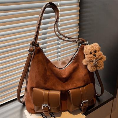 Bolsa de grande capacidade feminina outono novo locomotiva multi-bolsos ombro único transversal tote bag dupla ombro traseira mochila