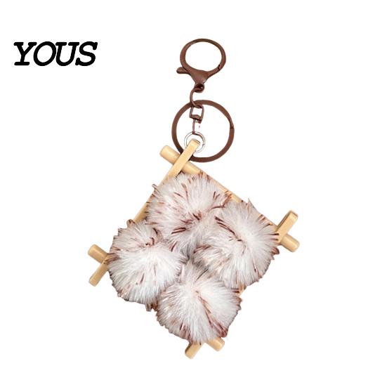 Backpack Accessory Fermented Bean Curd Plush Keychain, Fluffy Doufu Bag Decorative Charm with Keyring, Handbag Purse Decoration Accessories