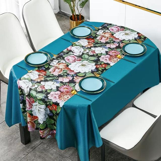 Fresh Flower Oval Pvc Table Cloths Plant Geometric Waterproof Oil -Proof Easy To Clean Coffee Dinning Tablecloth Decor