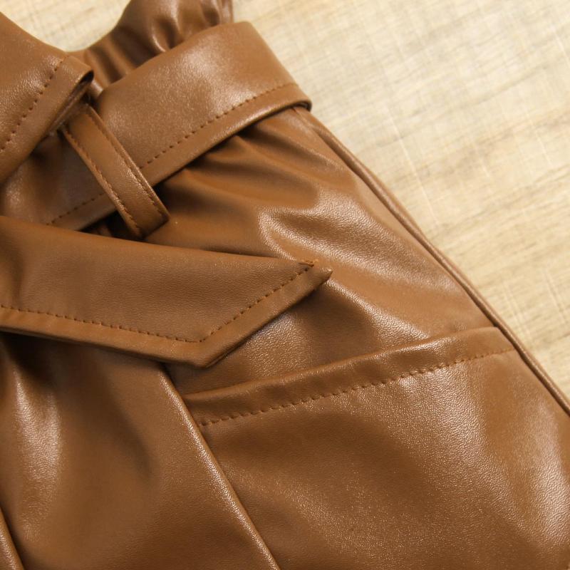 Girls Fashion Set Summer Kids Casual Furry Suspenders Solid Color Leather Pantsuit with Belt