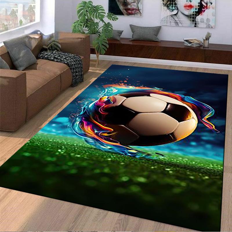 Soccer Ball Carpet with Fiery Blue Flames Design for Home Decor Suitable for Use As an Anti-slip for Living Room Bedroom Sofas