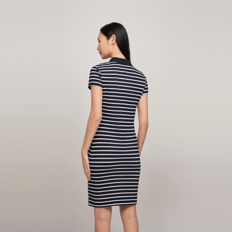 Tommy Hilfiger Striped Slim Fit Casual Commuter Five-Button Polo Dress Women dresses 76J4862