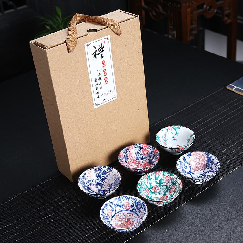 Ceramic Blue and Douli Set White Porcelain Hand-painted Household Kung Fu Tasting Bowl Tea Cup Kiln Ch