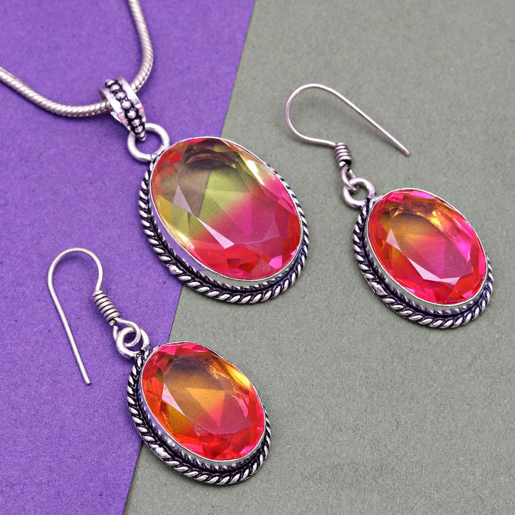 Bio-Tourmaline Quartz Jewelry Set 18-20'' Handmade For Womens Unisex New