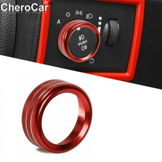 Red Interior Headlight Switch Knob Cover Trim Ring for 11-20 Jeep Grand Cherokee