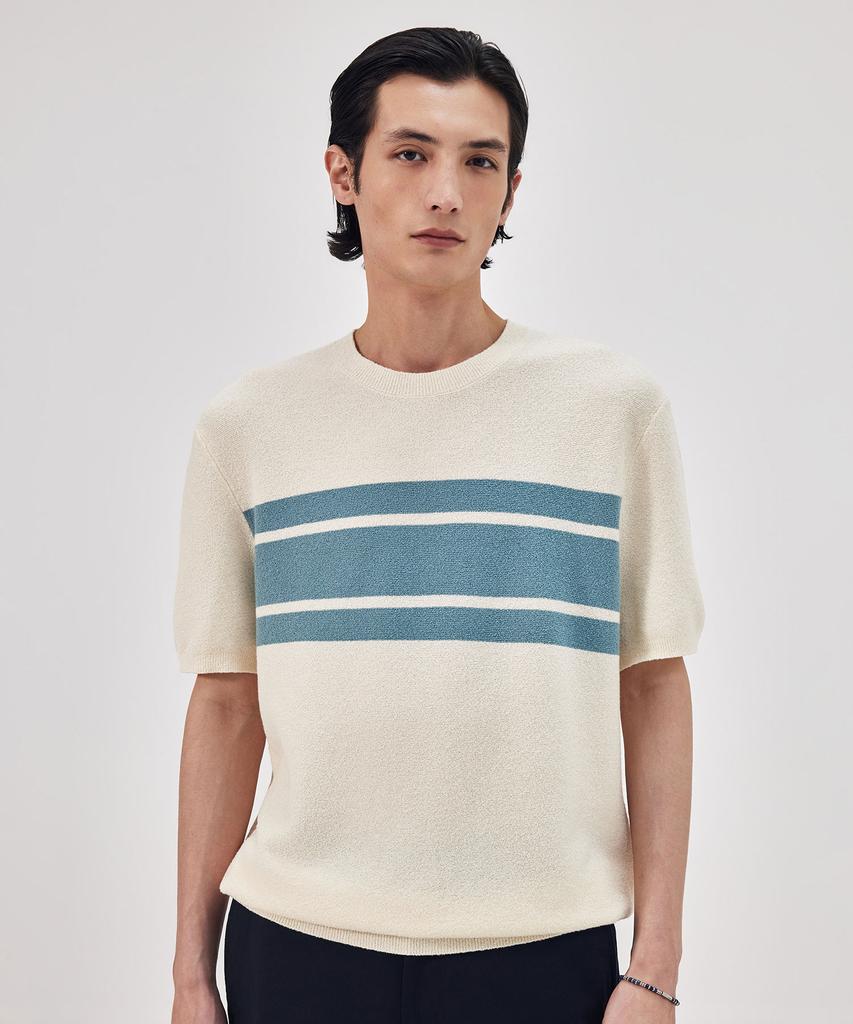 THEKNITCOMPANY Campis Cotton Block Crewneck - Nile Blue
