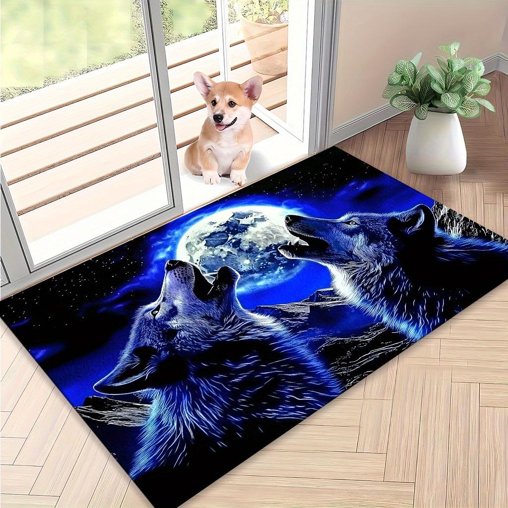 

Wolf Moon Rug Flannel Soft Kids Carpet Howling Wolf Print Bedroom Kitchen Floor Mat Anti Slip 40x60cm