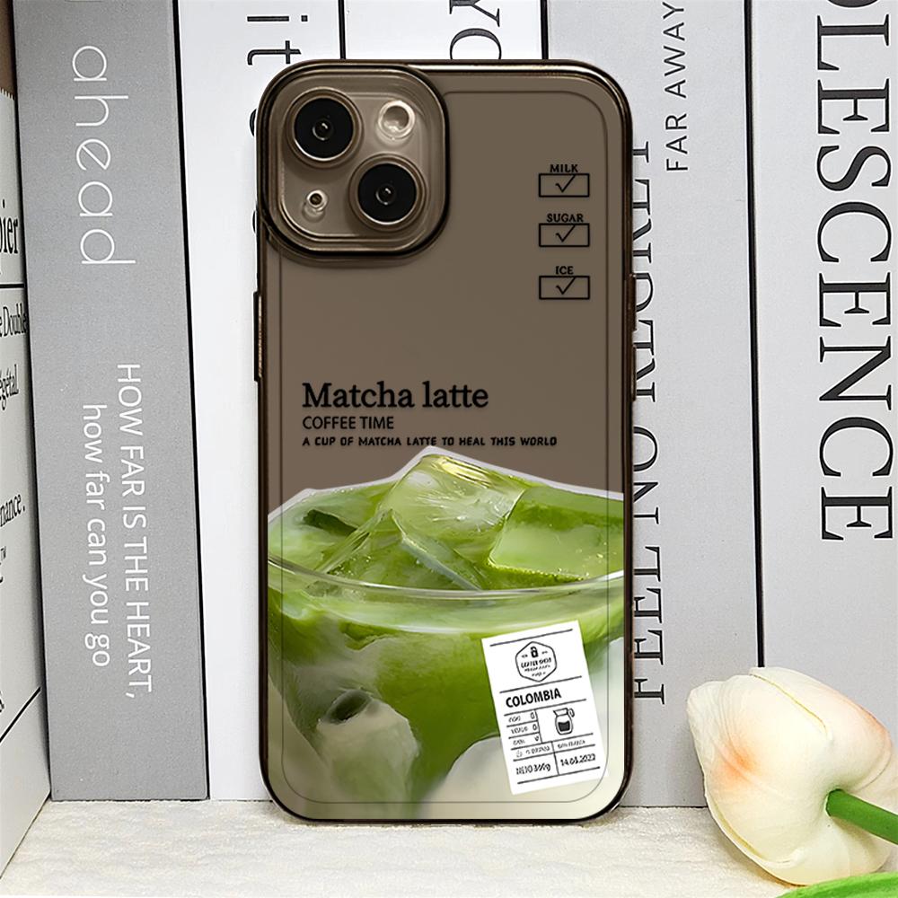 Funny Iced Coffee Phone Case for IPhone 16 15 14 12 11 Pro 13 Max Mini XR X SE4 7 8 16 Plus Cute Cartoon Matcha Milk Clear Cover
