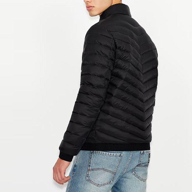 Armani Exchange FW22 Letter Logo Print Stand Collar Zipper Long Sleeve Down Jacket Men Outerwear Black 8NZB52-ZNW3Z-0217