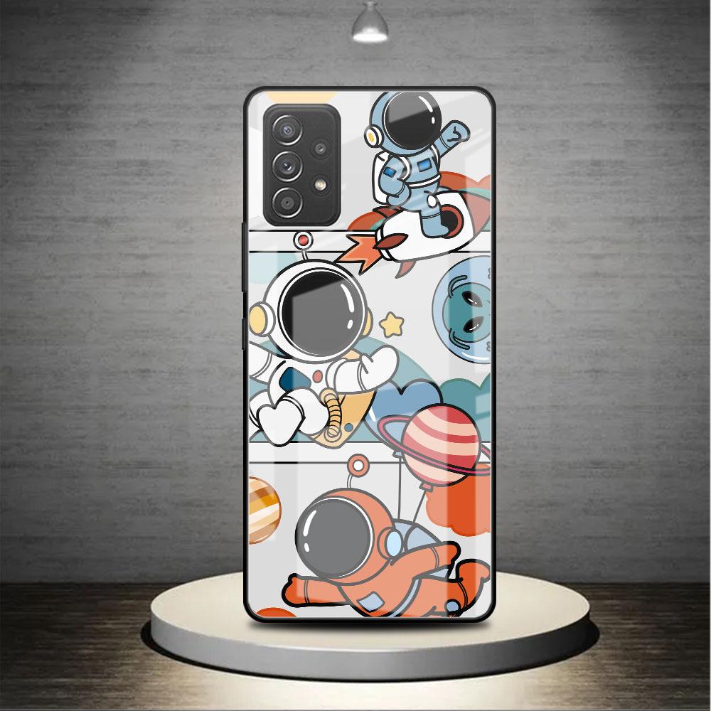 Mode Astronaut süße Glashülle für Samsung Galaxy A52 A71 A50 A51 A70 A21s A31 A72 A10 A12 A30 A22 5G Telefonabdeckung