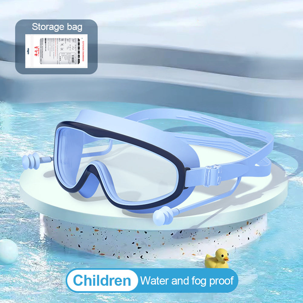 Large Frame Swimming Goggles with Earplugs for Kids High Quality Children's Antifog Swim Pool Glasses Waterproof HD Swim Eyewear