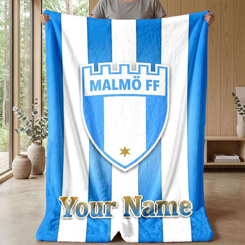 Malmö FF Testo Nome Personalizzato Coperta in Flanella Logo Calcio Coperta Plaid in Pile Personalizzata Regalo Speciale per Divano Camera da Letto Casa