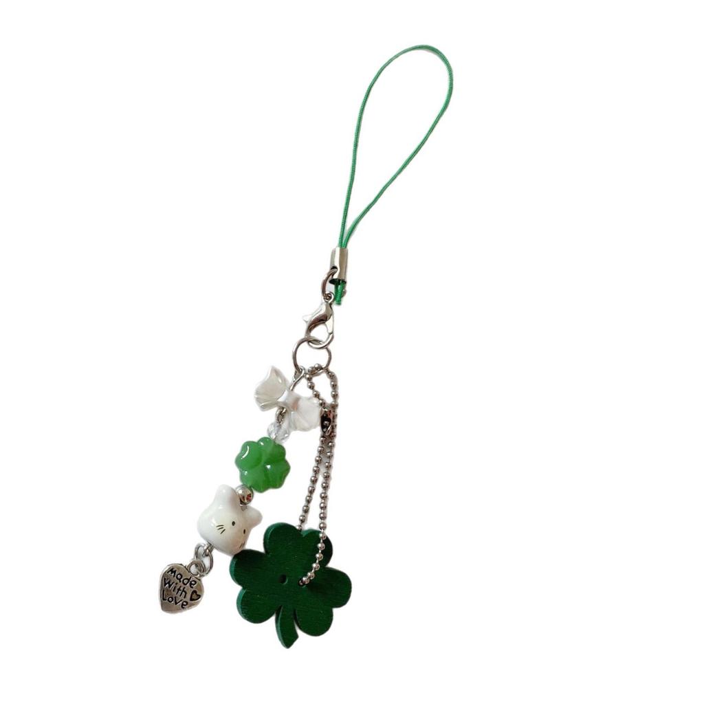 Lucky Four Leaf Clover Phone Charm with Cute Rabbit Design Unique Fashion Accessory for Women and Students