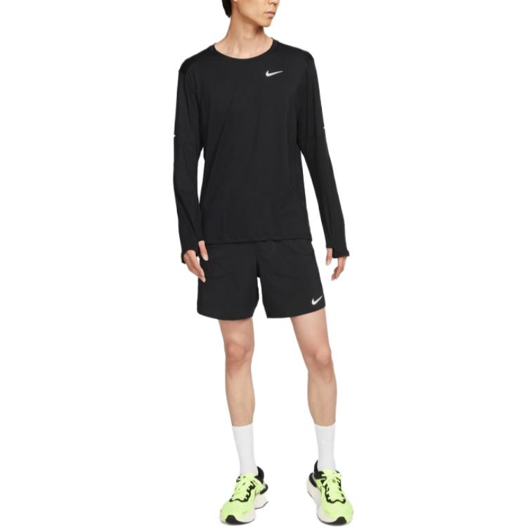 Nike Logo Print Crew Neck Long Sleeve T-Shirt Men Tops Black 857828-011