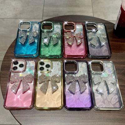 For IPhone 15 Electroplated Butterfly Crystal Diamond Phone Case for Apple 14 Gradient Feather 13 Luxury Protective Case for Women