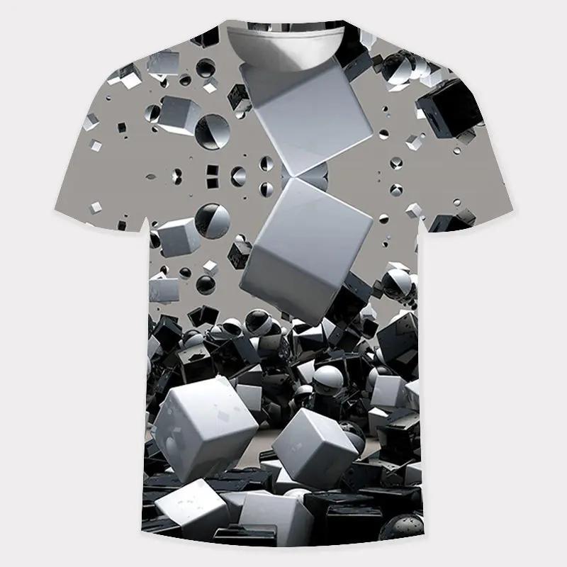 Verão Novo 3D Dourado Moda Estampa Digital Harajuku Manga Curta Gola O Casual Personalidade Hip Hop Rua Camiseta Masculina Tops Masculinos