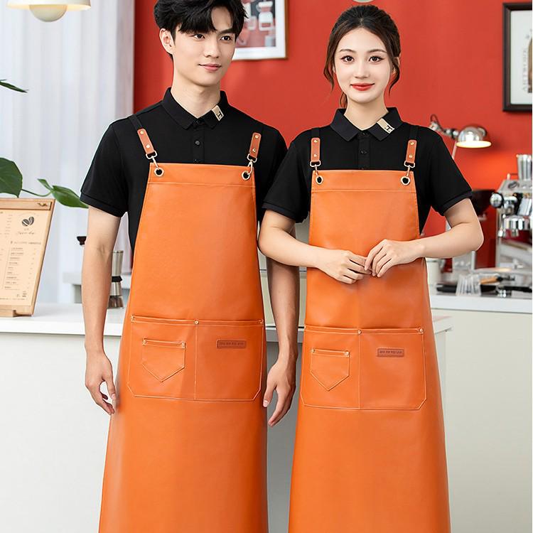 Custom Waterproof Leather Apron with Logo for Kitchen, Catering, Seafood, Fish Cutting - Oil-Proof Waist Apron