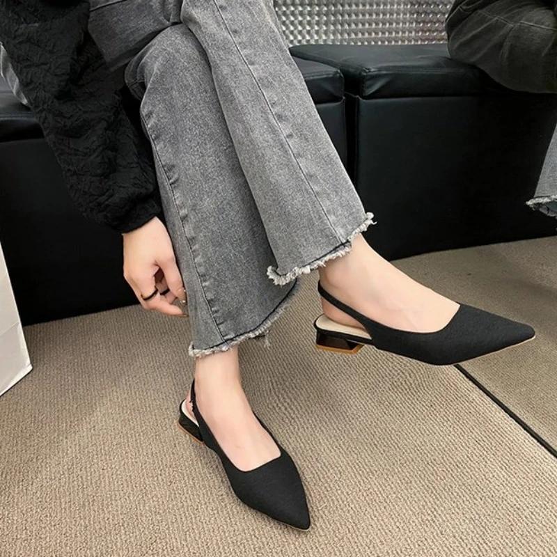 Summer fashion pointed-toe women s sandals - large size, low-cut, low heel, hook-shaped heel - women s casual urban formal shoes 36