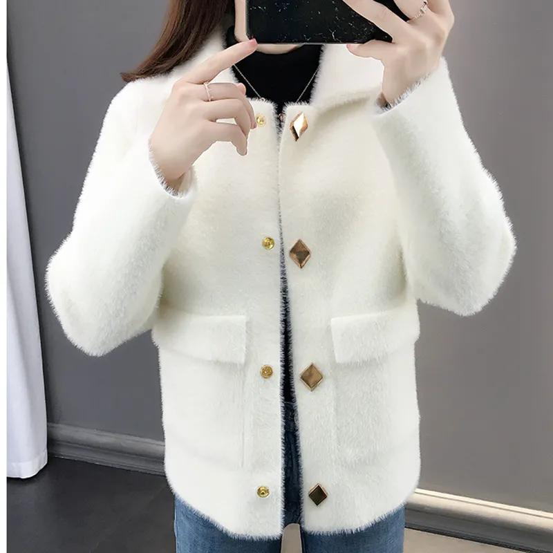Women's Autumn and Winter Temperament Simple Short Jacket Loose Knit Cardigan Sweater for Women