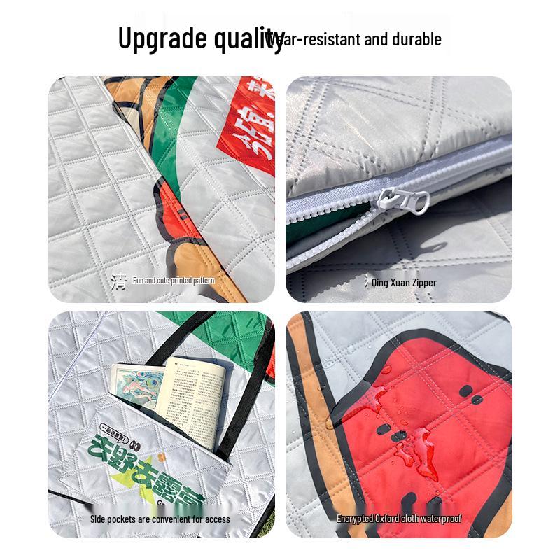 Ultrasonic Waterproof Picnic Mat with Zipper Backpack - Moisture-Proof, Thickened, Foldable, Portable Cushion.