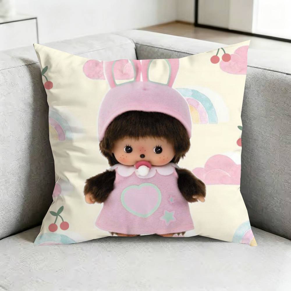 Cute Monchhichi-I Pillow Case Square Double-Sided Sofa Cushion Cover Bedroom Bedside Pillow Gift