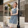 Women's Retro Denim & Lace Patchwork Midi Dress