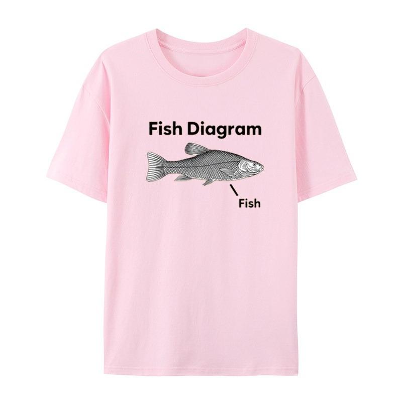 Interesting Fish Image Meme White Casual TShirt Mens and Womens Luxury Brand Top