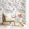 Grey Floral Birds Peel And Stick Wallpaper Self Adhesive Leaves Contact Paper Removable for Cabinet Wall Decor