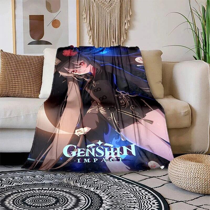 Genshin Impact Měkká plyšová rozkládací pohovka házecí kreslený moderní flanelový povlak na deku Gedruckt Bettdecke Geschenk piknikové deky
