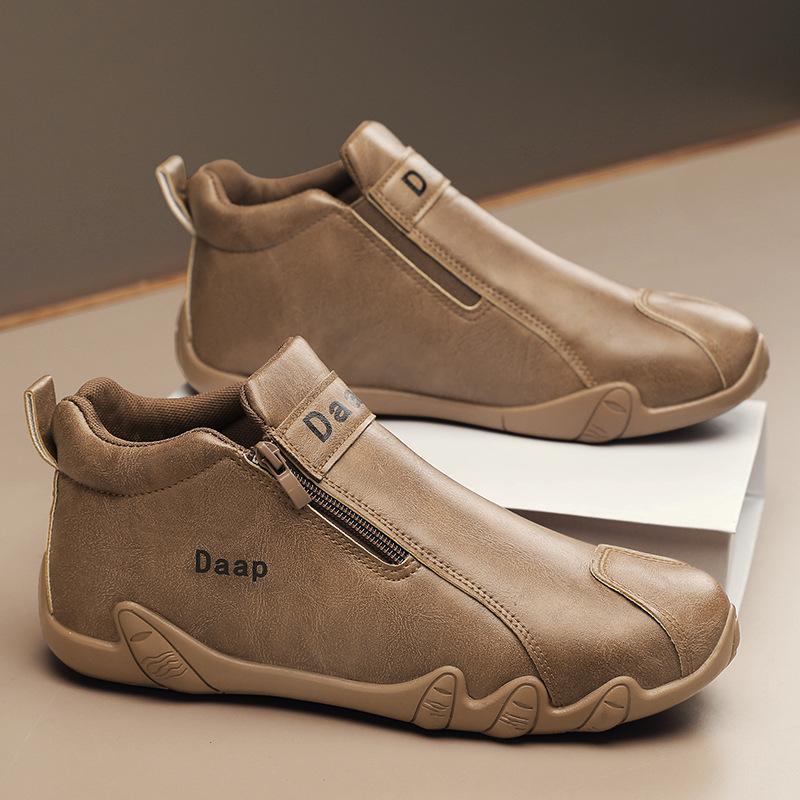 Men's Casual Leather Shoes Luxury Designer Men Ankle Boots Fashion Comfor Flats Outdoor Non Slip Men High Top Sneakers Moccasin