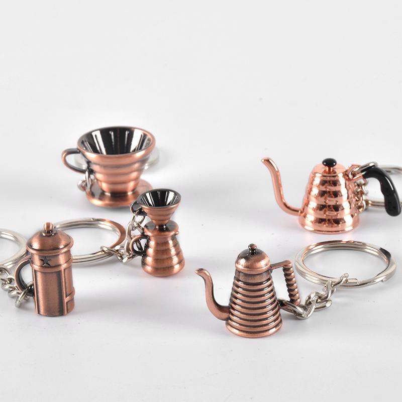 Creative Barista Coffee Tamper Keychain Coffee Machine Handle Moka Pitcher Keyring Portable Coffeeware Espresso Accessories Gift