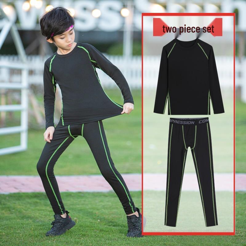Boys' Fleece-Lined Quick-Dry Compression Suit for Autumn/Winter - High-Elastic Long-Sleeve for Sports & Fitness