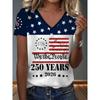 Women's T-Shirtamerican 250 Years USA 250th Anniversary Print Summer Women's Clothing Short Sleeve Shirt V-Neck Fashion Blouse