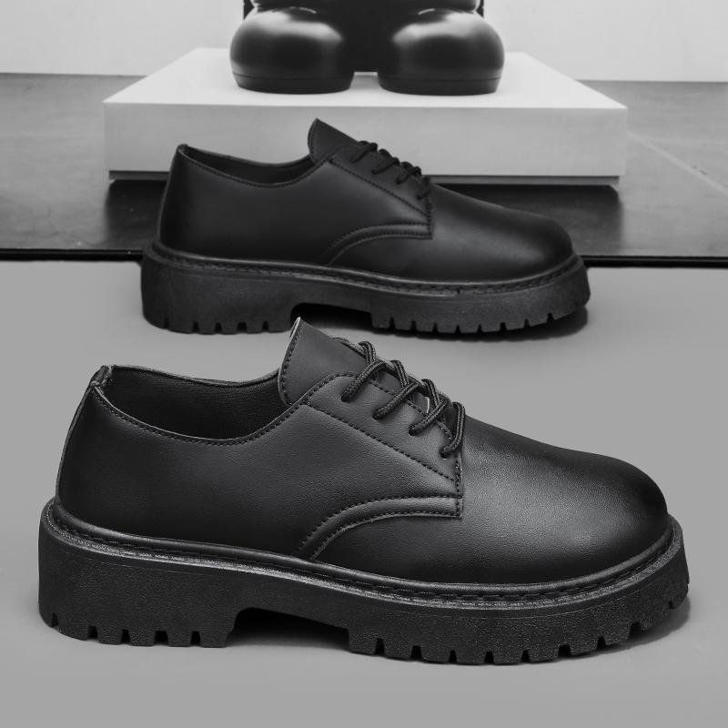 Fashion Leather Shoes Spring Men Platform British Brand Casual Retro Loafers Height Increasing Trend Black Formal Shoes Zapatos