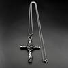Stainless Steel Christian Rose Flower Jesus Cross Pendant Necklaces for Men Women Silver Color Vintage Chain Faith Jewelry Gift