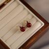 2024 Exquisite High-End Retro Silver Needle Red Heart Flower Earrings for Women