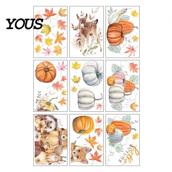 Removable Maple Leaf Decals 9 Sheets Fall Woodland Animals Window Clings, Autumn Pumpkin Clings Squirrel Fox Rabbit Glass Sticker, Anti Collision