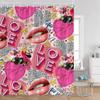 Pink Perfume Shower Curtains Cosmetic Lipsticks Red Lips Flower Panther Pattern Bathroom Decorations Polyester Bath Curtain