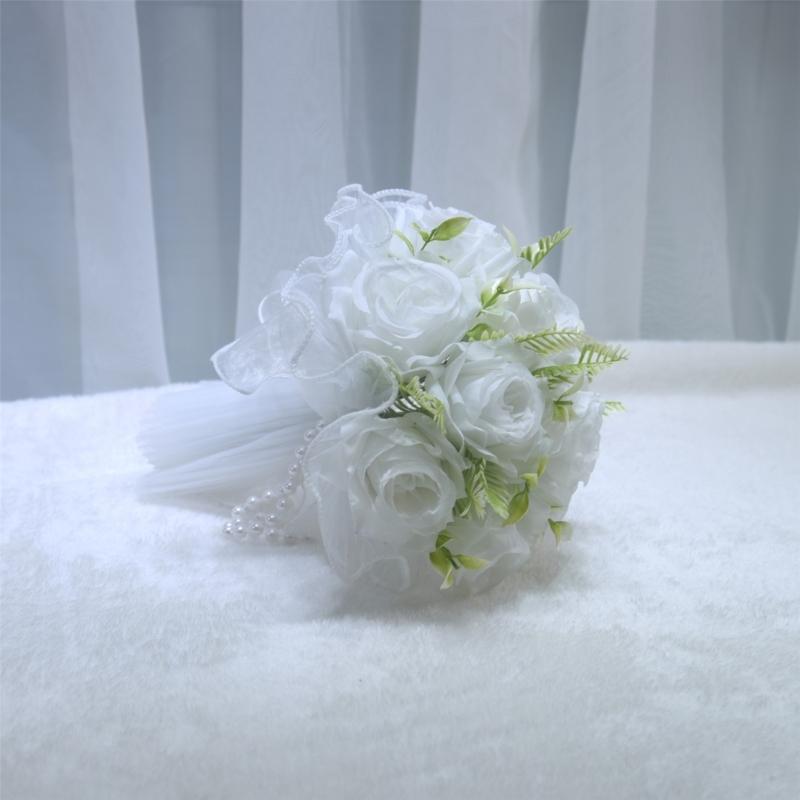 Realistic Pearls Decors Bridal Hand Bouquet Silk Flower Arrangement for Wedding Anniversaries and Formal Occasion