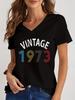 Lady Shirt Vintage 1974 Print Girl Shirt Short Sleeve Aesthetic Unisex Blouse V Neck Harajuku Fashion Birthday Years Trend Shirts