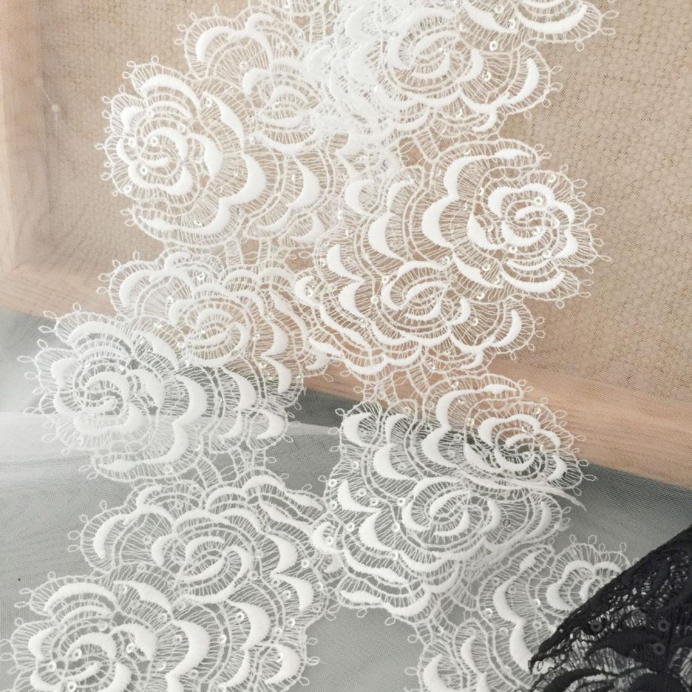 1Yard White Black Flower Lace Trim Fabric Handmade DIY Clothes Accessories 10CM Wide