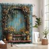 Rustic Floral Wreath on Blue Wood Waterproof Shower Curtain for Bathroom Decor