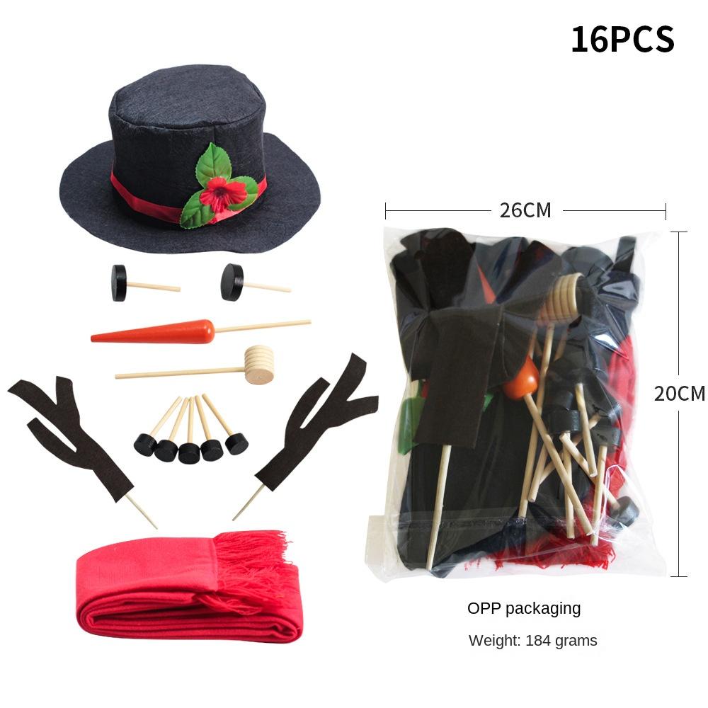Party Upgrade Christmas Snowman Dress Up Set Combination Wooden Button Pipe Hat Scarf